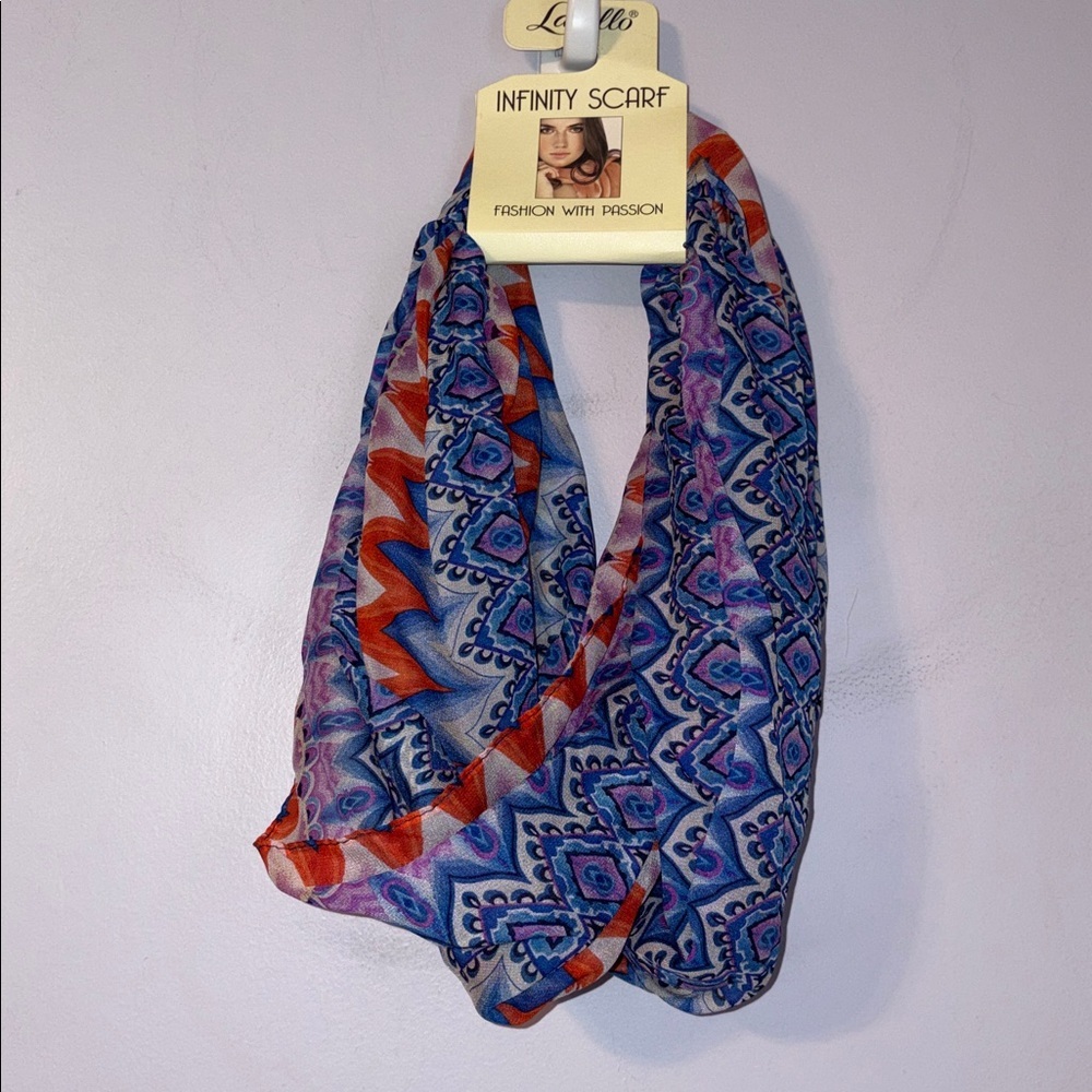 Lavello Infinity Scarf Boho Geometric Design Lightweight OS Blue Purple Orange